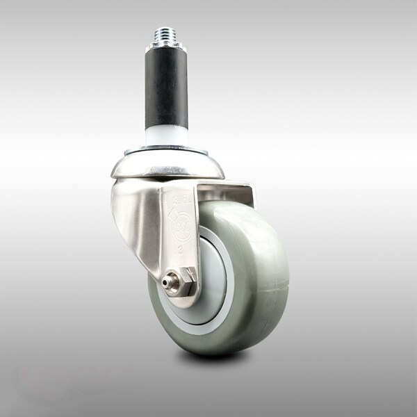 3 Inch 316SS Gray Polyurethane Wheel Swivel 1-1/8 Inch Expanding Stem Caster